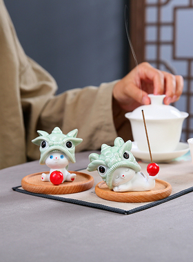 速发精陶品瓷线香鹿香炉小动物摆件家用室内小猫咪小插小猪茶桌