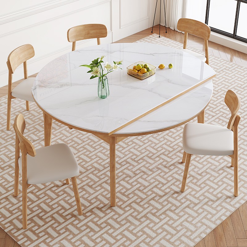 速发奶油风折叠餐桌用20家4新款2椅小户型可伸缩实木餐桌