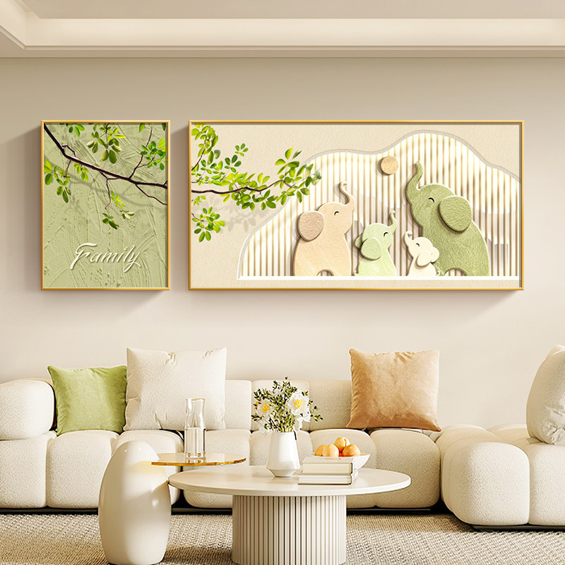 速发墙象客厅装饰画奶油风绿植沙发肌景大挂画高级感背理两联壁画