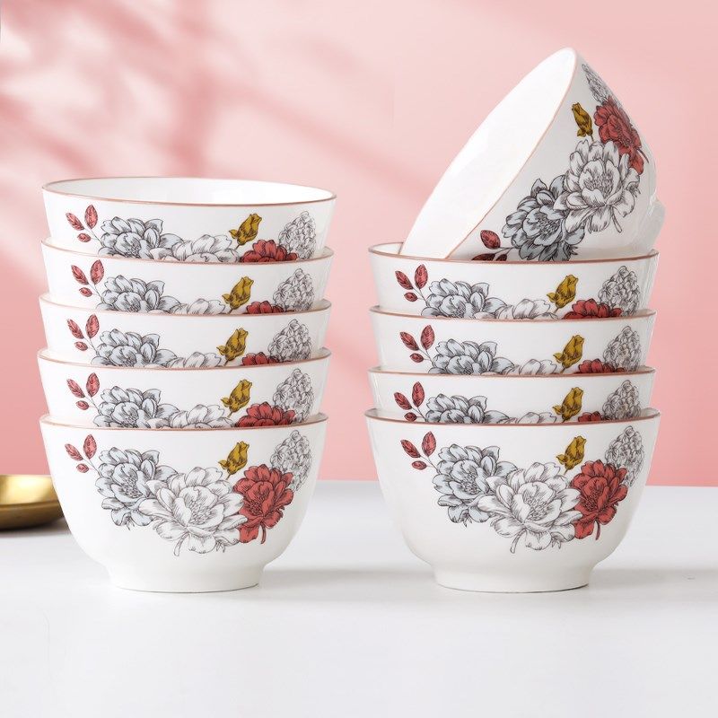 速发波瓷碗家用组合好看的加厚防烫釉中彩健康餐具可微面吃饭陶汤