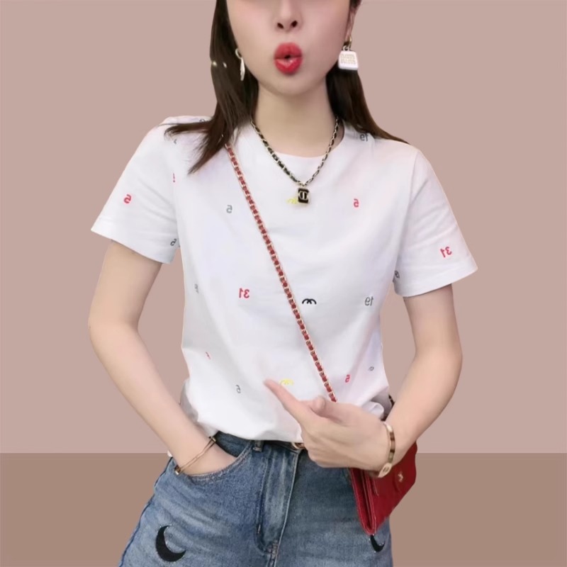 速发纯棉t2夏恤025新款洋气刺绣百母宽松字搭休闲正肩上衣