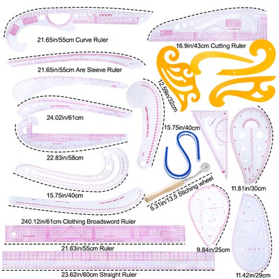 极速LMDZ 21fPcs Fashion Design Ruler Set Pattern Design Rule