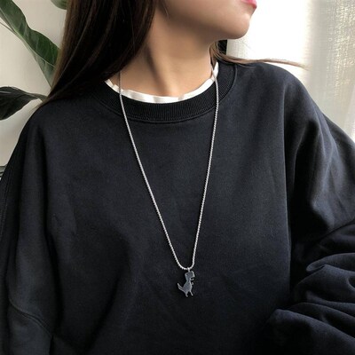 极速Vintage Metal Dinosaur PendantD Necklace Goth Chain Cute