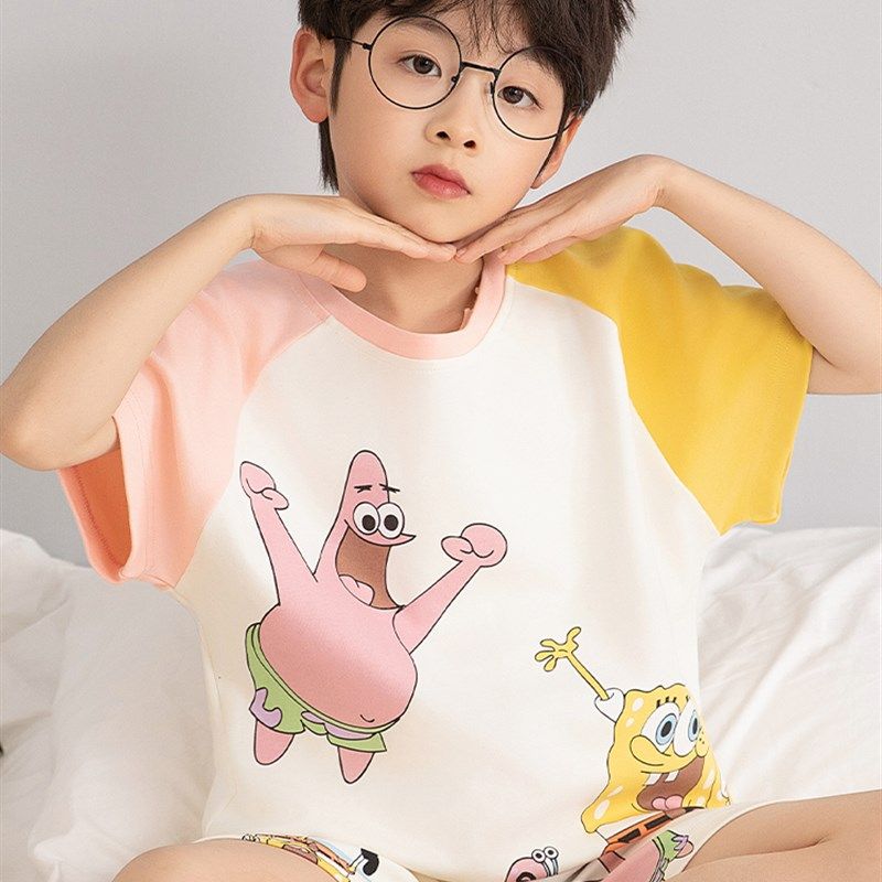 新品男童睡衣夏季纯棉短p袖薄款2025新款儿童男孩夏款中大童家居