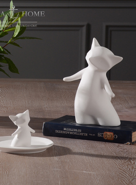 新品美式北欧装饰品m摆件 狐狸果盘客厅卧室小动物软装家居饰品工