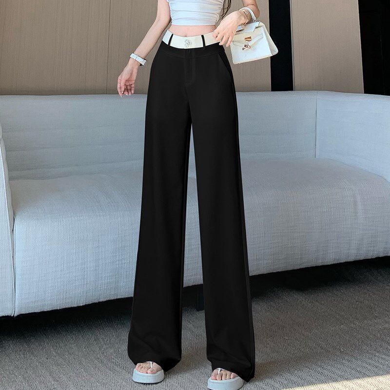 新品米白色西装阔腿m裤女春夏季薄款高腰垂感窄版直筒休闲裤子拖