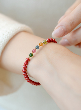 极速天然细款朱砂手串本命年极细手链碧玺K喜乐女士新意礼物文艺
