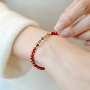 极速天然细款朱砂手串本命年极细手链碧玺K喜乐女士新意礼物文艺
