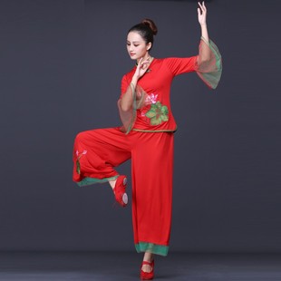 中老年长袖 新品 套装 广场舞蹈服装 扇子舞演出 秧歌舞服f女2025新款