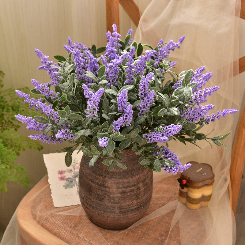 新品仿真薰衣草绿植仿真花栅栏装饰花H紫色塑料餐桌花摆件隔断装