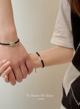 新品网红新品平安扣情侣手链一对情侣款男女款和X田玉编织手绳