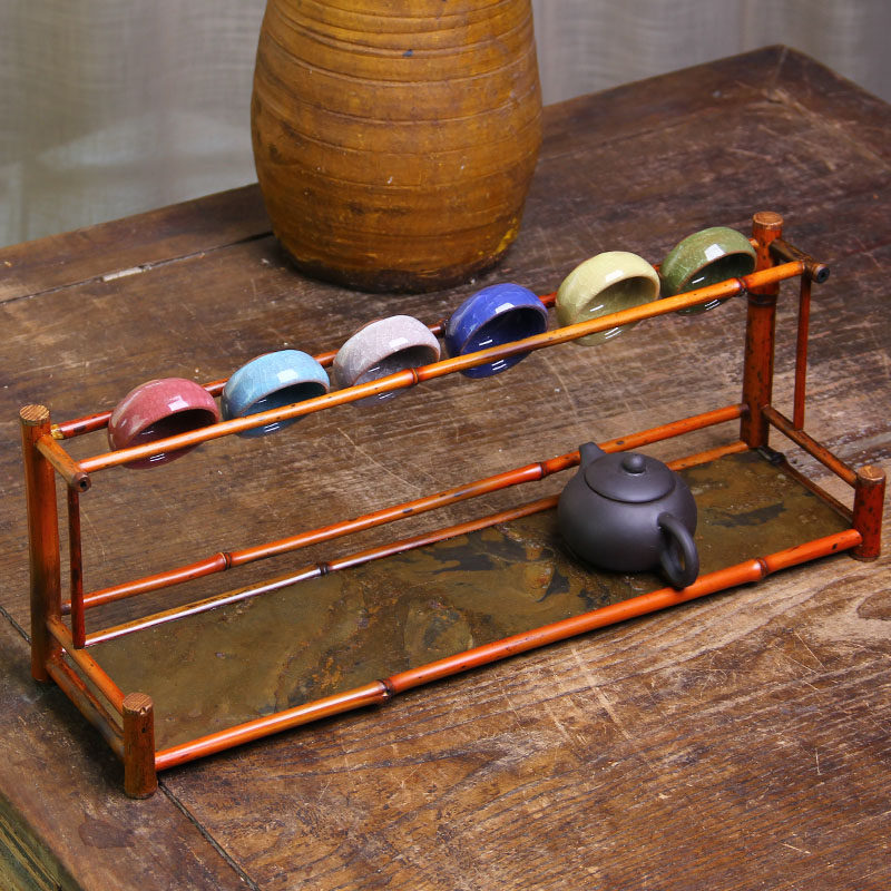 极速茶杯杯架茶杯架架子晾杯w架茶具收纳架置物博古架竹制双层功