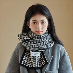 文艺千鸟格子围巾时尚 设计联名款 高品质羊绒保暖围脖 法国 LVURT