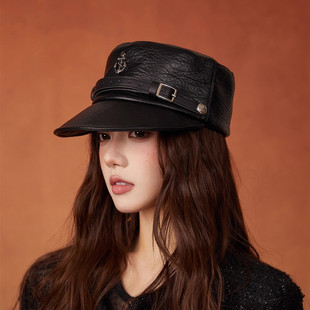 复古高品质皮质时髦感潮搭平顶鸭舌马术帽 设计联名款 LVURT 法国