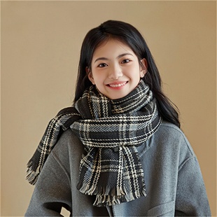 文艺格子流苏围脖高品质羊绒保暖潮搭围巾 设计联名款 LVURT 法国
