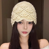 设计联名款 LVURT 法国 高品质手工钩花包头帽羊绒针织百搭冷帽女