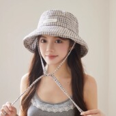 设计联名款 LVURT 法国 高级感格纹渔夫帽女高品质大帽檐防晒盆帽