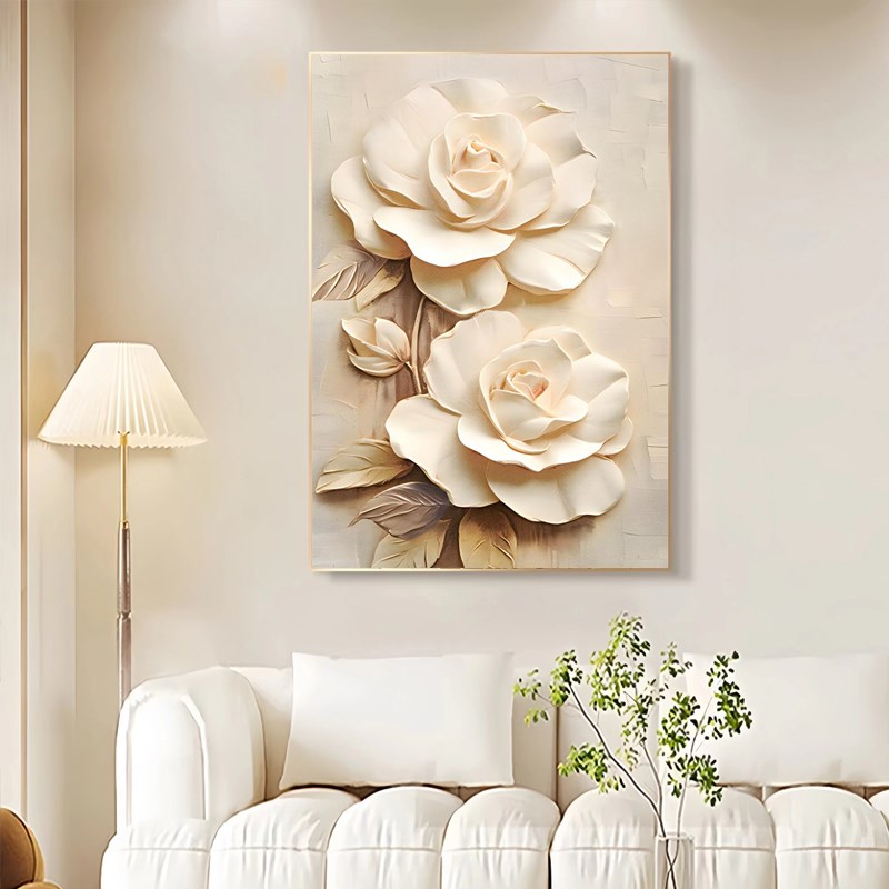 极速花卉奶油风浮雕立p体感玄关装饰画抽象温馨入户正对门壁画客图片