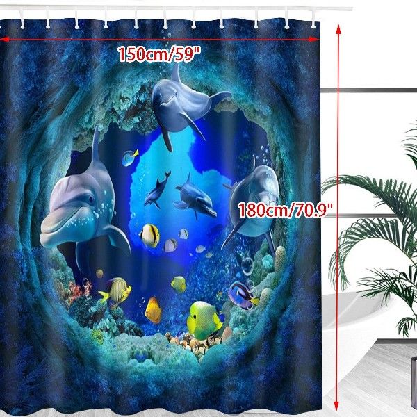 极速Dolphin Pattern Shower Curtain Bathroom CRurtain Frabic