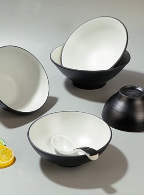 极速黑灰色商用日式拉面碗仿w瓷汤粉米线麻辣烫大碗密胺拌饭斗笠