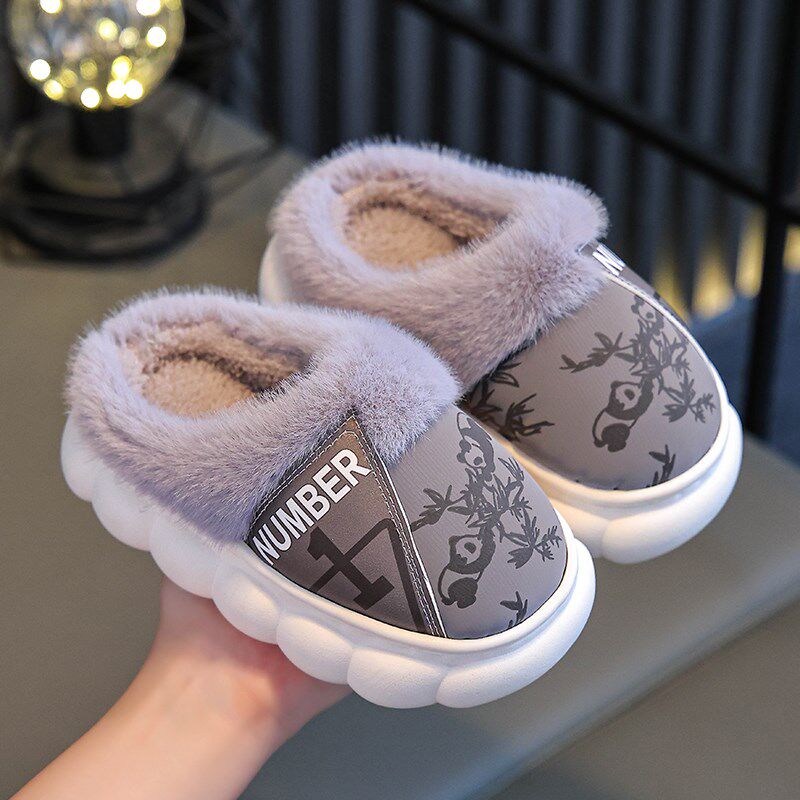 极速儿童棉拖鞋冬季pu皮防滑防水A软底加绒加厚男女宝宝冬款2025