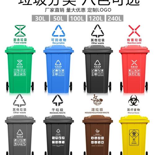 新品加高市场50L踩踏物业果皮箱A240升商务工厂社区分类垃圾桶酒