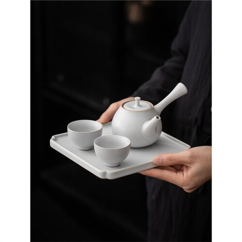 热销陶瓷干泡茶盘家用茶具托v盘正方形小茶台茶托盘复古白色泡茶