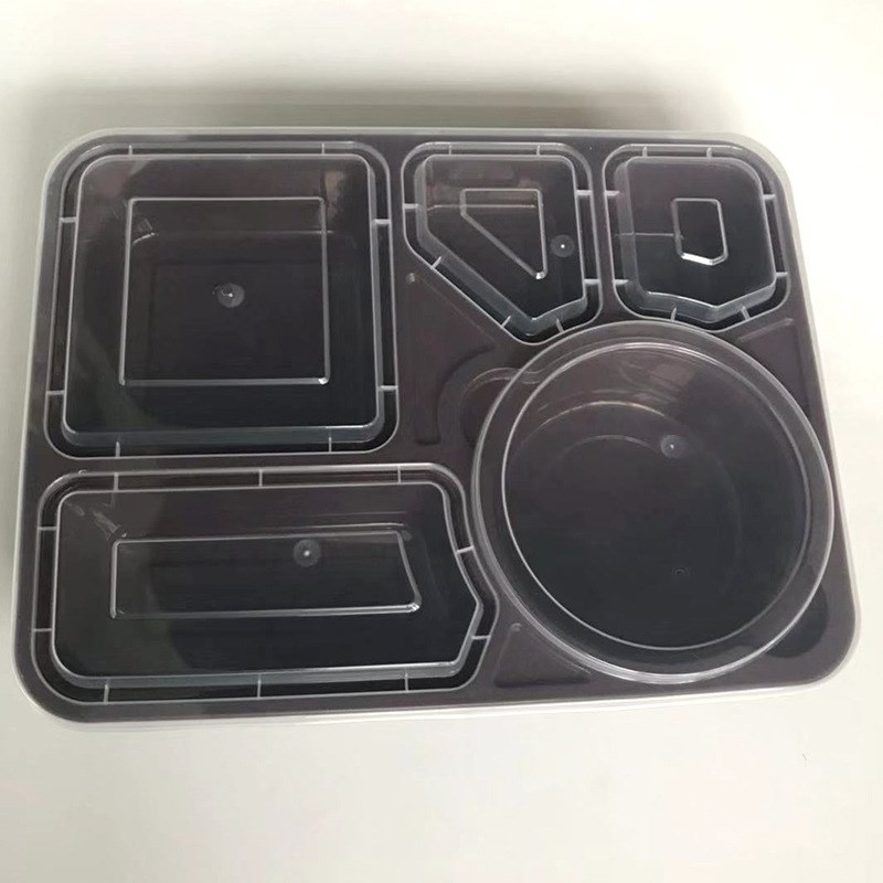 热销一次性环保可降解材质塑料盒五格分体K快餐盒带小碗外卖打包