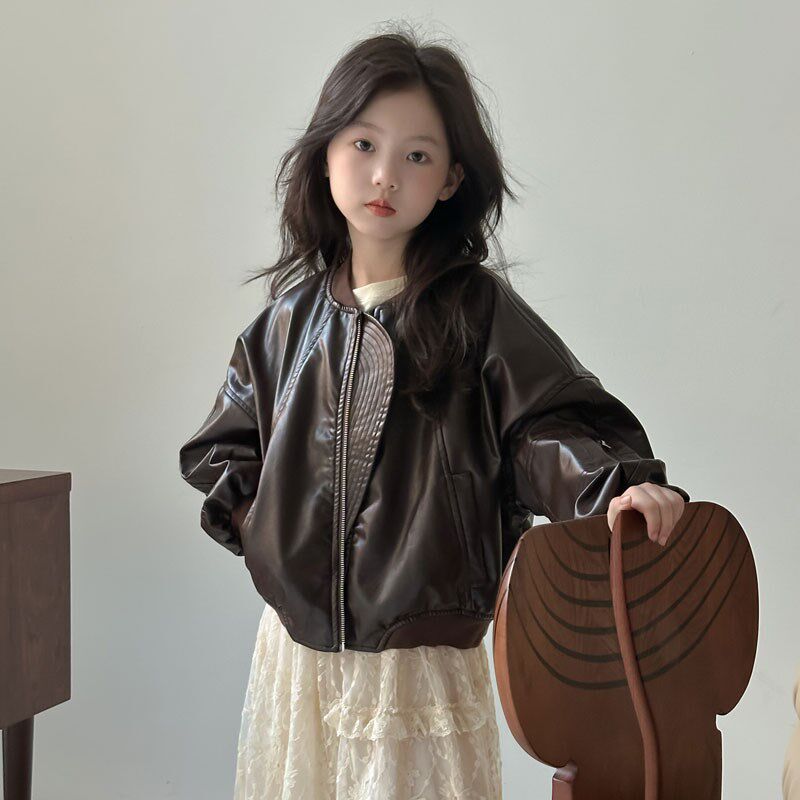 女童秋装外套2024新款洋气网红炸街大童女孩P春秋儿童皮衣夹克上
