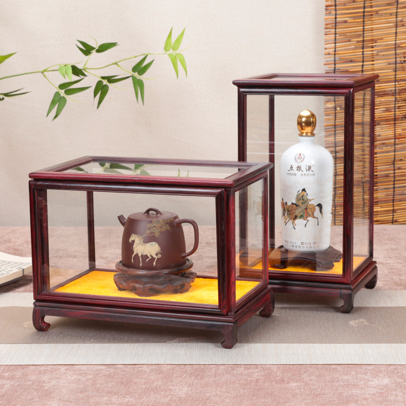 速发红木移门玻璃罩佛像花示摆件如宝摆件工艺品展瓶盒实木意笼防