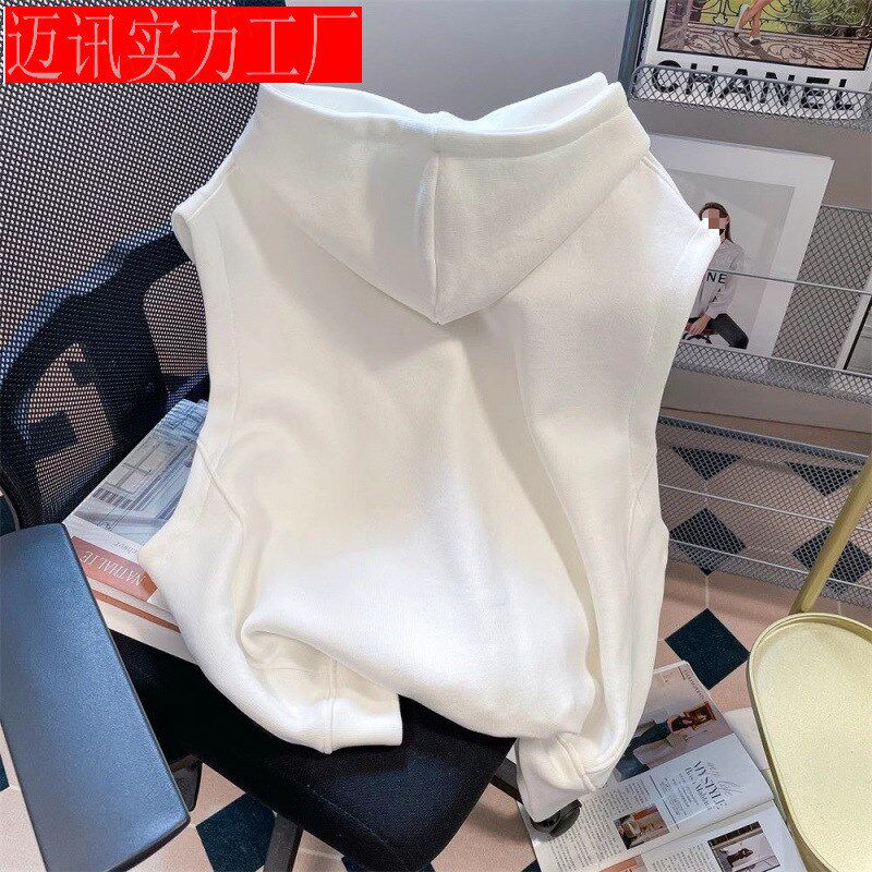 速发学院风连帽休衣马甲开衫2025春秋工装卫闲运动马夹无袖上衣