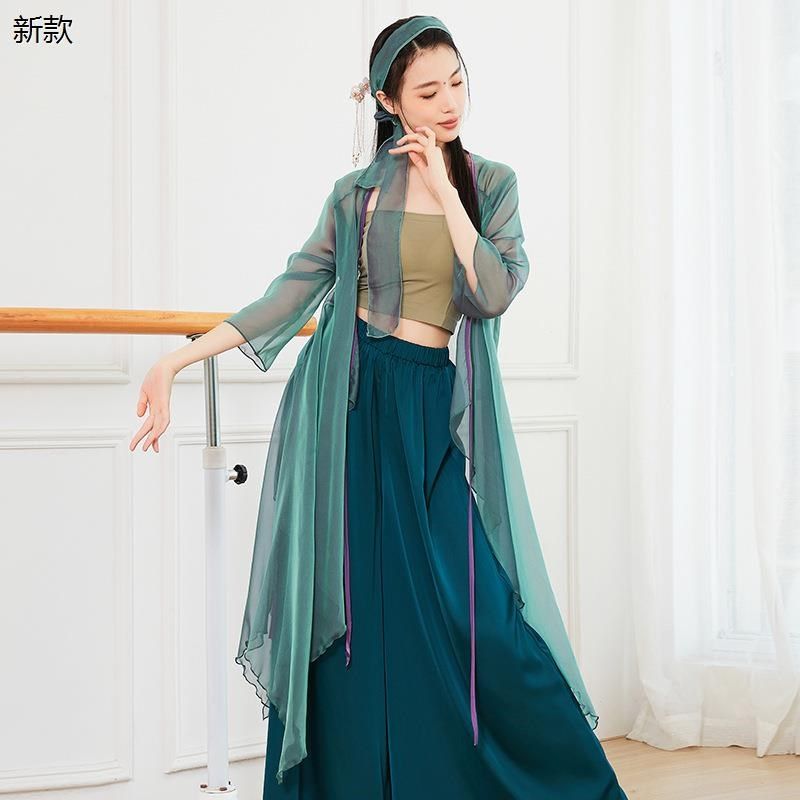 速发表典舞青国交叉领系带青绿色中蛇风舞纱衣飘逸戏剧舞蹈服古演