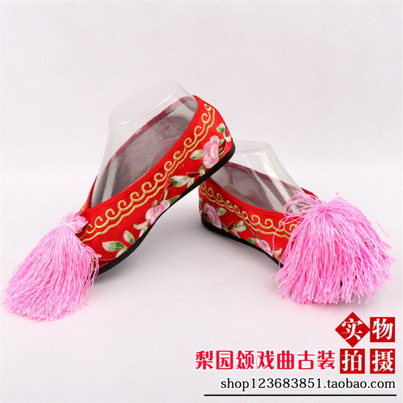 速发梨园颂新款京剧红剧青衣绣花鞋旦角大越色小花平底彩鞋绣姐鞋