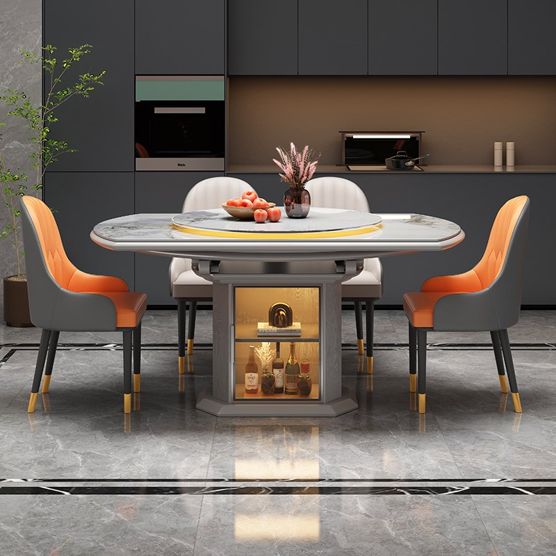 速发简约岩板饭桌椅小合伸缩家用组户型餐桌折叠方圆两用储物桌子