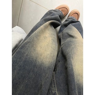 速发高级水泥灰牛仔裤款大码宽裤阔腿松胯宽大粗腿生裤子