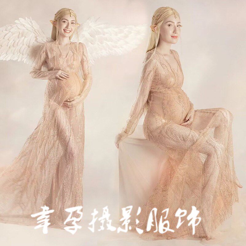 速发影楼新款孕妇拍照服装梦幻精灵金妈礼服孕色室大内肚照衣服在