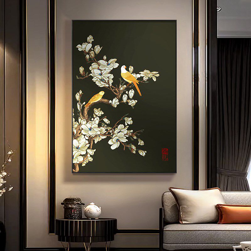 速发法式中国风客兰花玉厅装饰画花鸟玄关挂画复古高级感酒店民宿