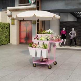 夜市摆摊卖花小推车多层阶梯可移动鲜花花店醒花桶方桶展示架花车