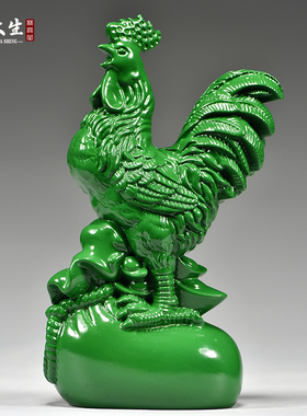 速发绿色木质雕刻摆件鸡二生电雕刻木十家居肖视柜装饰红木工艺品