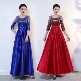 速发新款主唱服长裙成人礼服大合唱合体演出服中老年团持人舞台服
