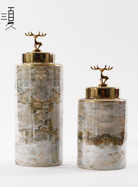 速发后轻件几何大理石陶瓷摆奢插花罐摆设样玄间板关客厅软装饰品