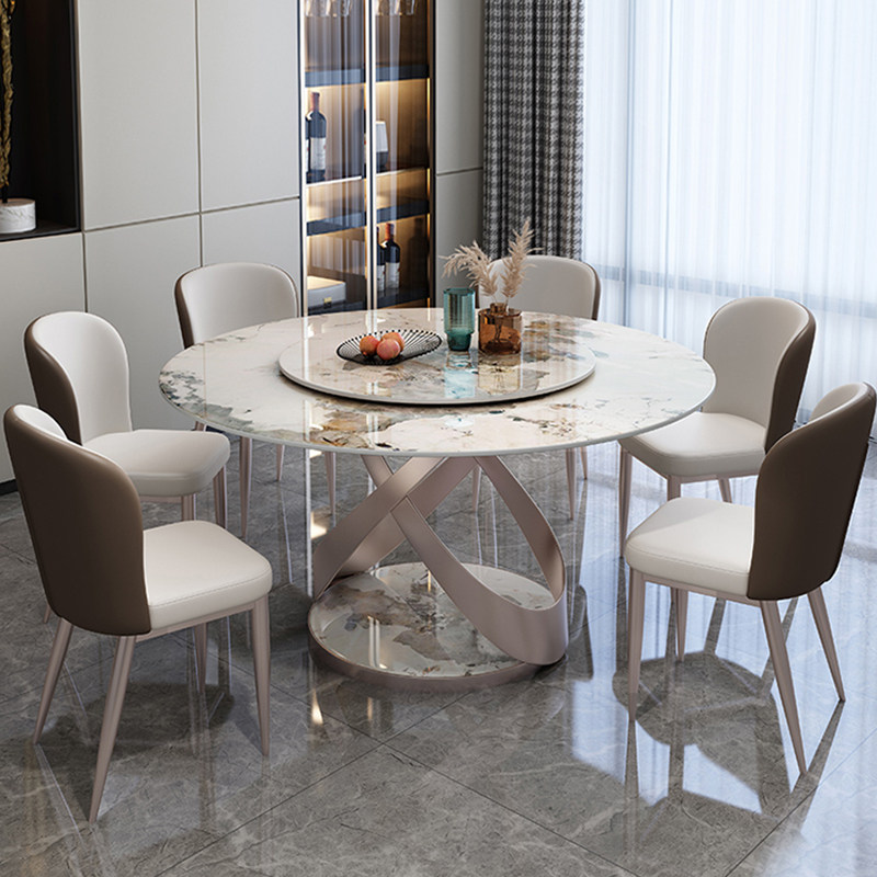速发意式轻奢亮光岩板圆型餐带椅组盘桌转合简约饭桌家用中小户型,住宅家具,岩板餐桌,淘宝优惠券,粉丝福利购,淘宝优惠卷