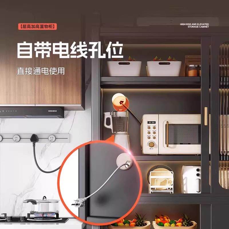 现货落地多层多功能整体橱柜拉门锅具收K纳柜厨房置物架子收纳柜