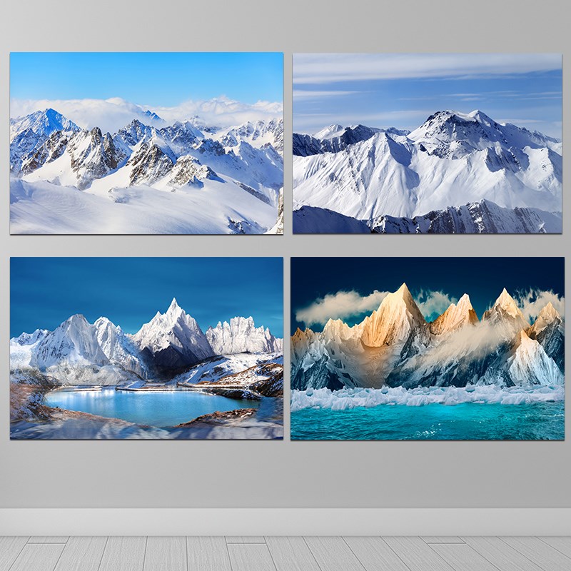 速发雪山海报大自然风景冰川冰山室内墙贴壁画简约客厅卧室挂画雪