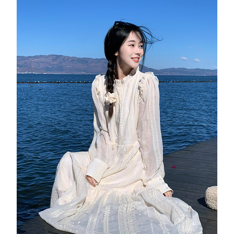 速发初秋法式公主小个子白好看海边度假温柔超风色长袖连衣裙子