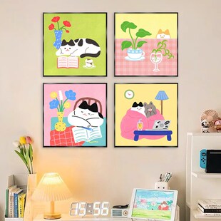 速发多巴胺猫油装饰画撸猫餐挂画治愈系客厅壁画背景墙画奶咪可爱