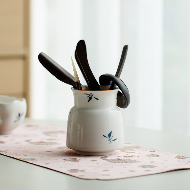 速发黑檀木茶针茶家子茶道配件夹用纯手绘蝴蝶兰花茶道六君子