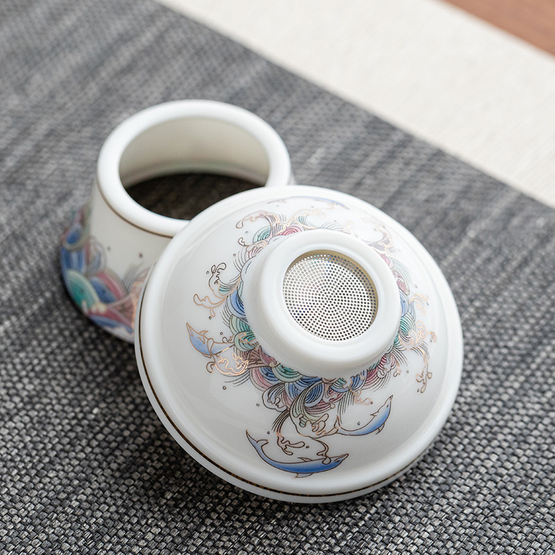速发创意彩描滤陶瓷茶漏功滤过金茶叶过滤网泡茶器架茶夫茶具配件
