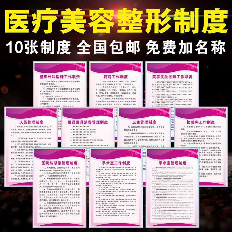速发整形医院机构度章责规皮肤科管理手术室职制规章标识牌