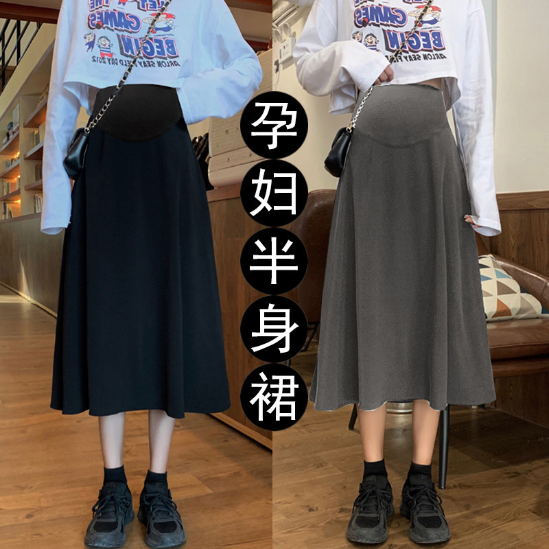 速发孕妇长2022秋冬季托腹可调节半身裙中装款字松A宽裙时尚